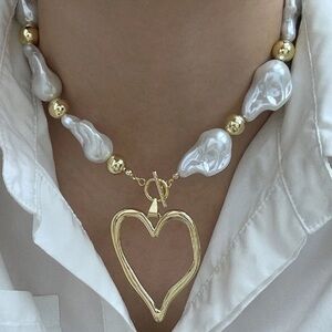 Gold and White Heart Pendant Necklace